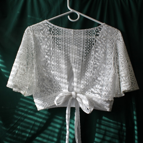 White Lace Crop Top (Express) I Take Offers! - Picture 7 of 8